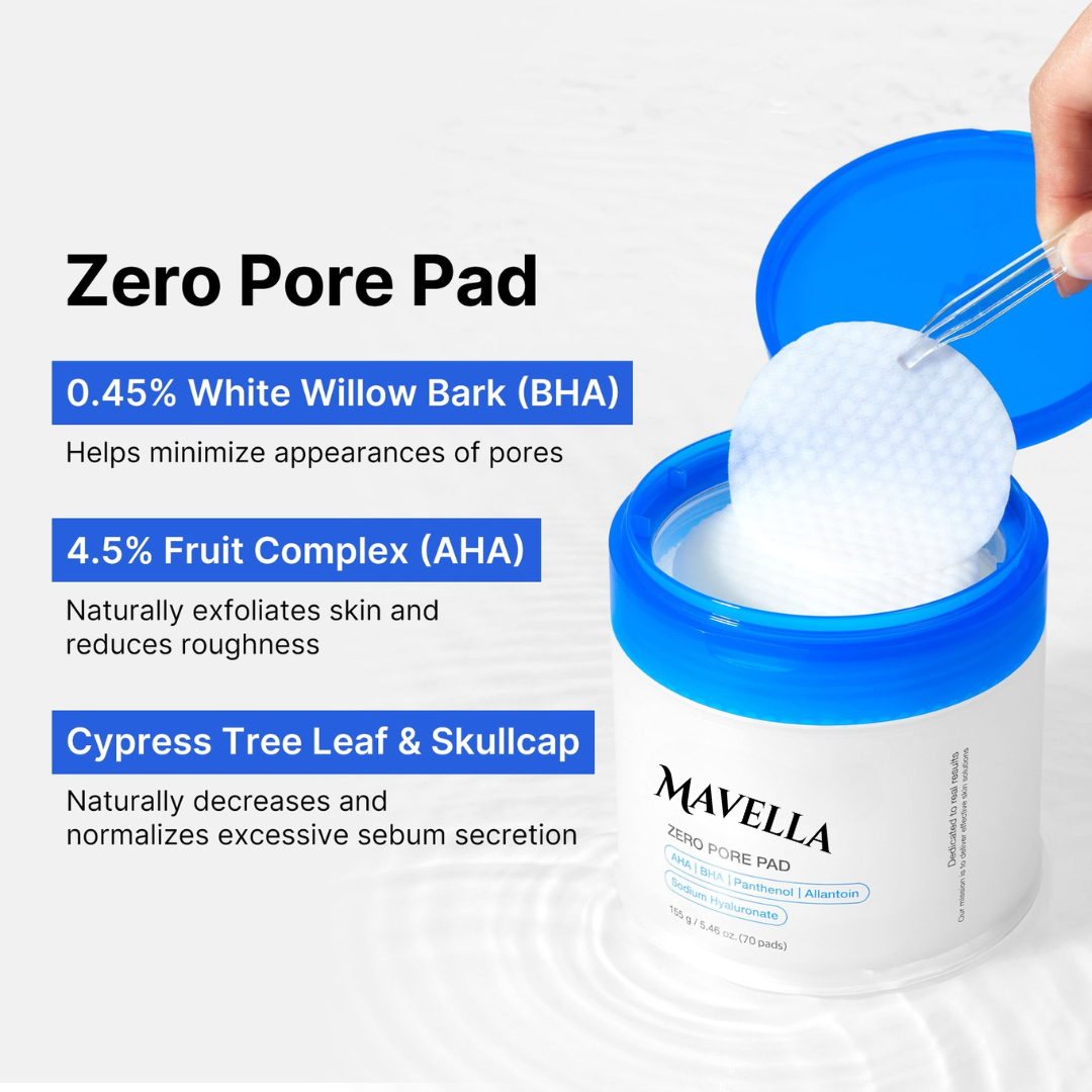 Mavella™ Zero Pore Pads 2.0, Dual-Textured Facial Toner Pads for Exfoliation
